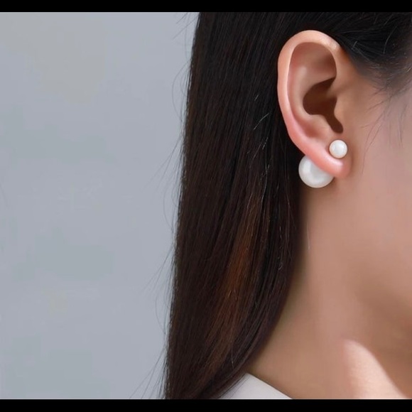 .925 Sterling silver big double pearl earrings - Picture 3 of 3